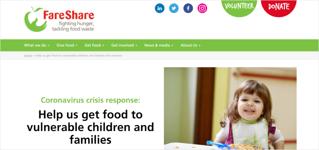 Donate button on FareShare's website