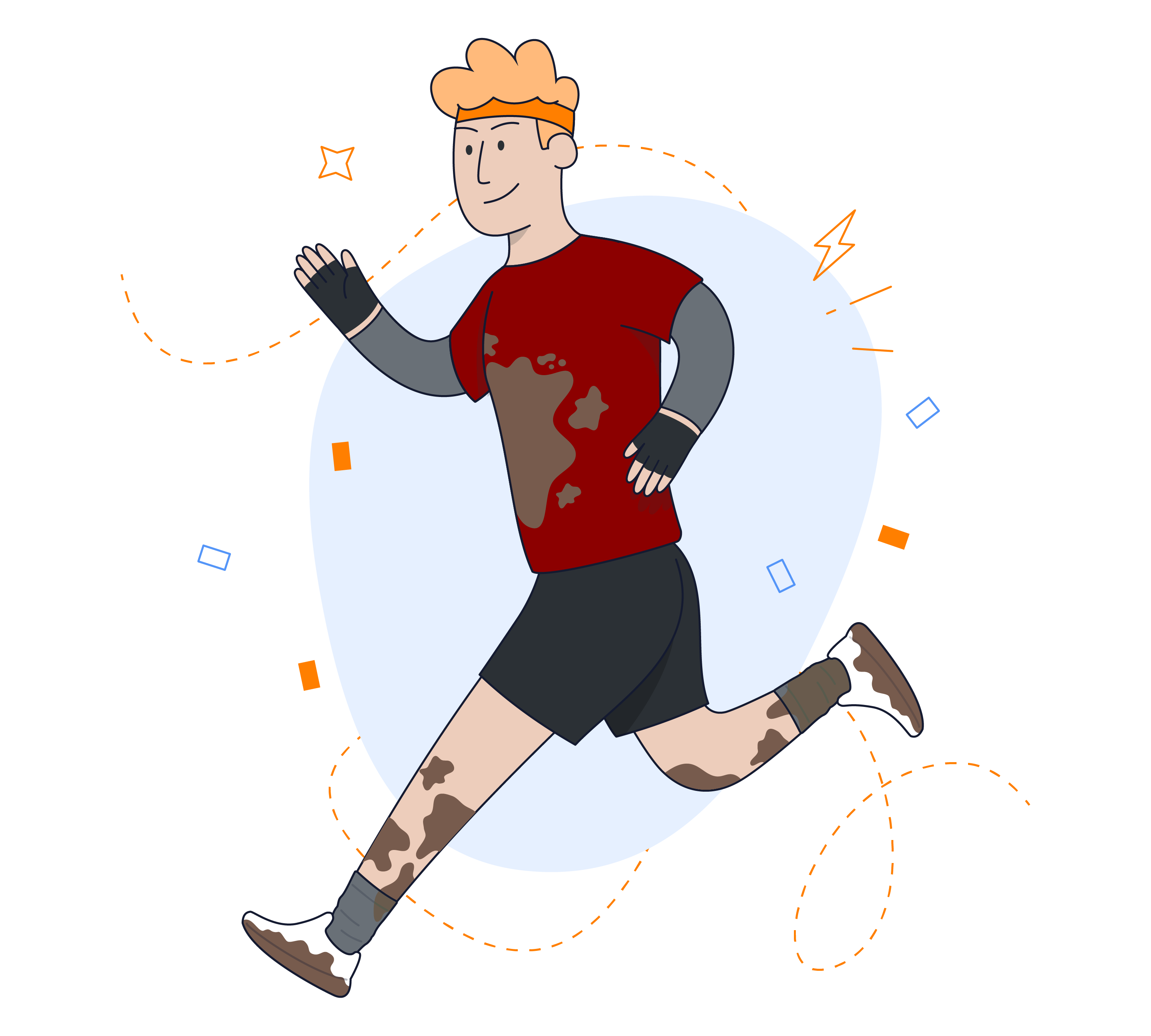 Illustration of a man running with muddy clothes