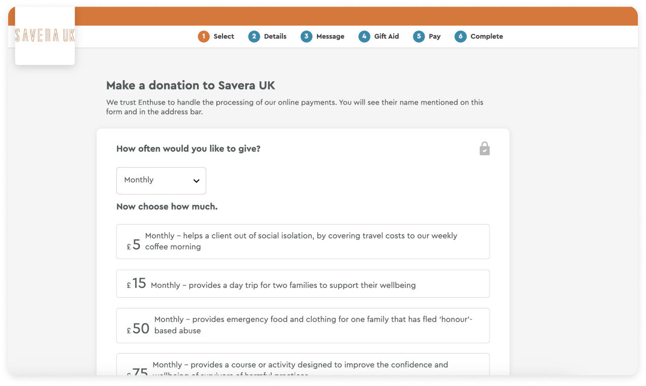 Savera UK donation page